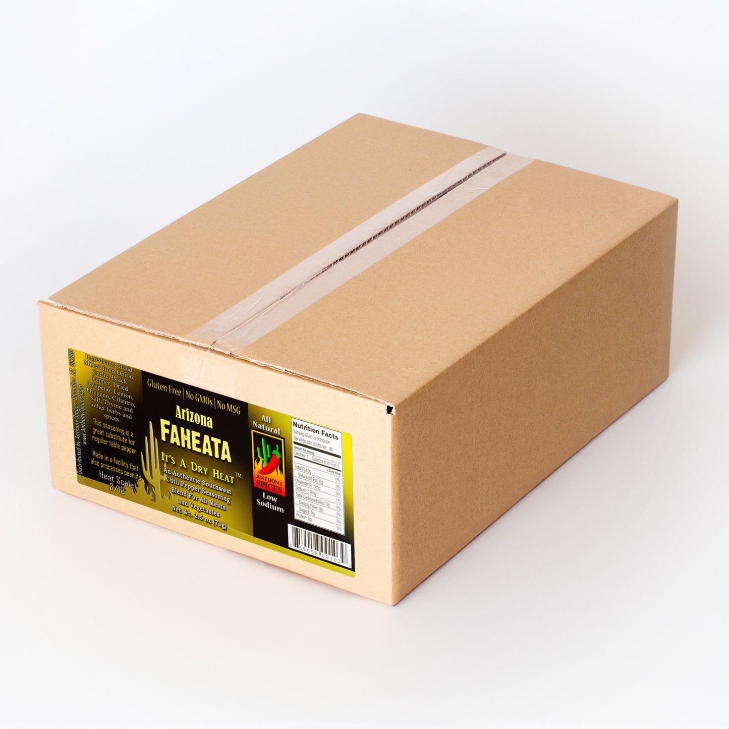 Case of 12 (2.5oz Bottles) of Arizona Faheata Spice - Closed shipping box with label