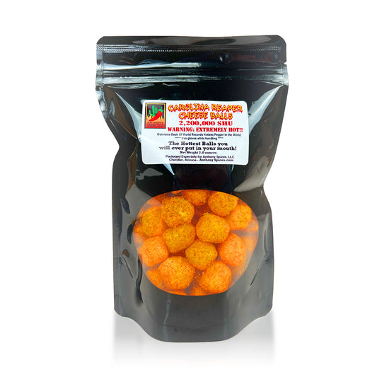 2oz Bag of Carolina Reaper Cheese Balls - Intensely hot orange cheese balls