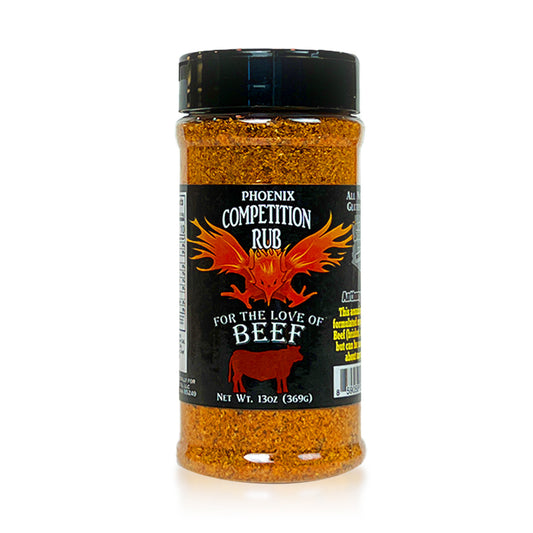 13.0oz Bottle of Phoenix Competition Beef Rub - Aromatic orange blend in shaker container