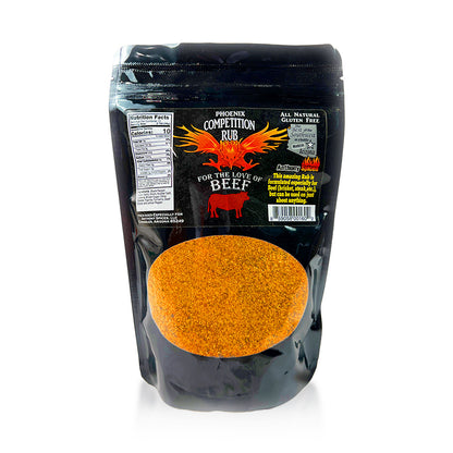 16oz Bag of Phoenix Competition Beef Rub - Orange spice blend in black bag