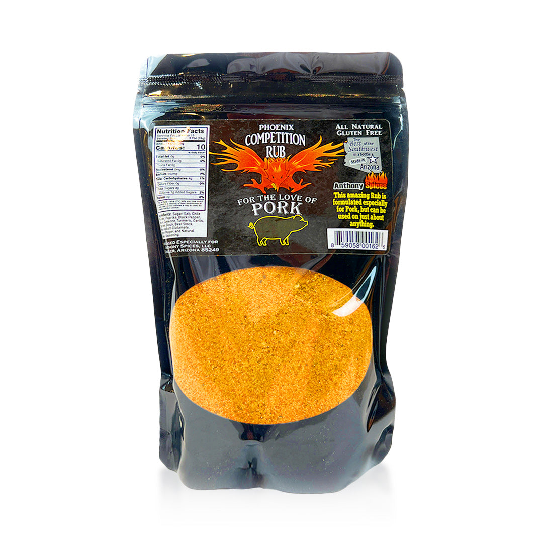 16oz Bag of Phoenix Competition Pork Rub - Orange spice blend in black bag