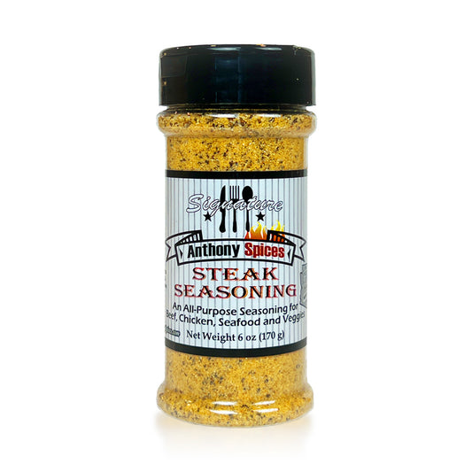 6oz Bottle of Signature Steak Seasoning - Aromatic yellow blend in shaker container