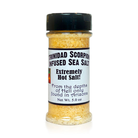 5oz Bottle of Trinidad Scorpion Sea Salt - Coarse sea salt blend in shaker container