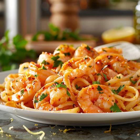 Grim Reaper Spicy Garlic Shrimp Pasta