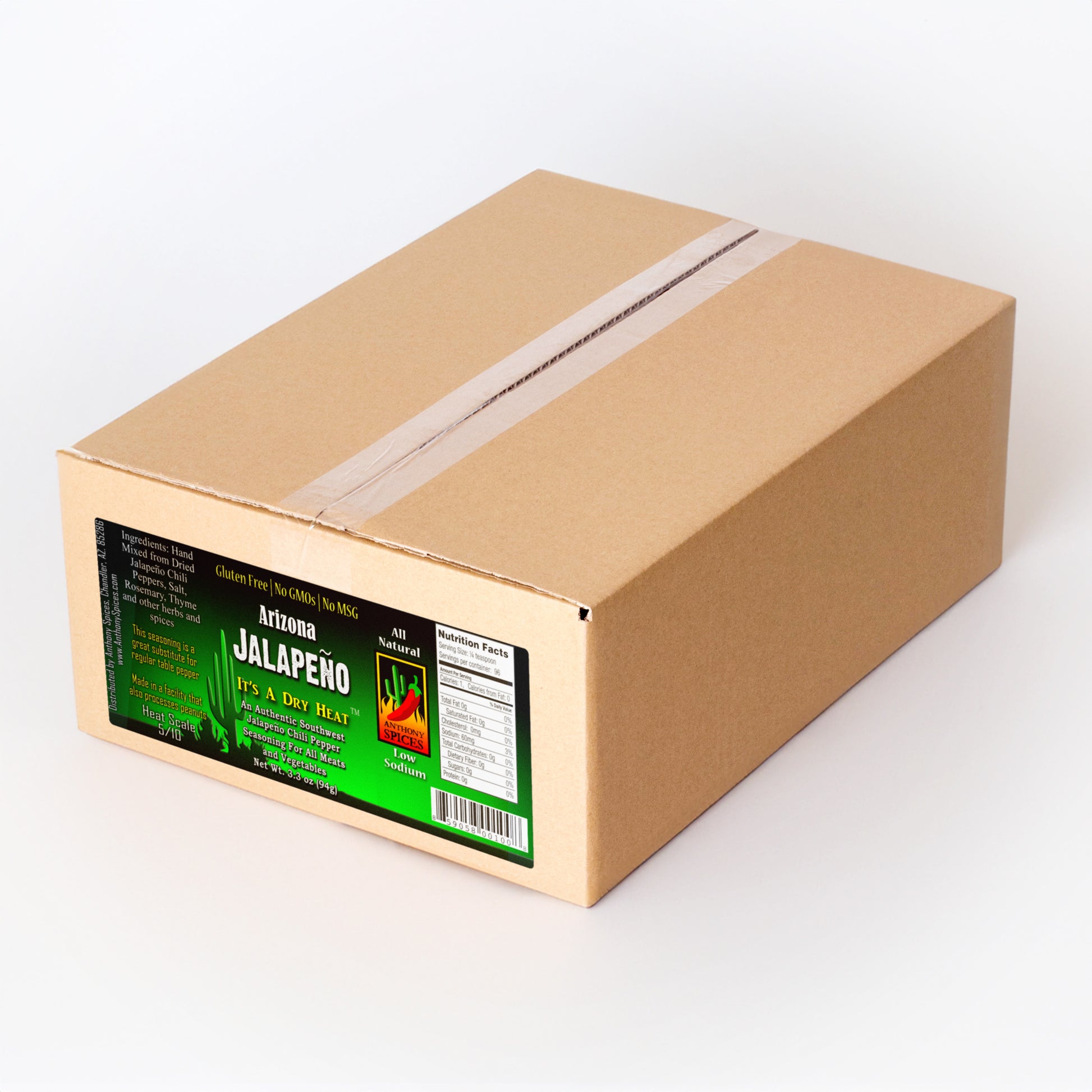 Case of 12 (3.3oz Bottles) of Arizona Jalapeno Spice - Closed shipping box with label