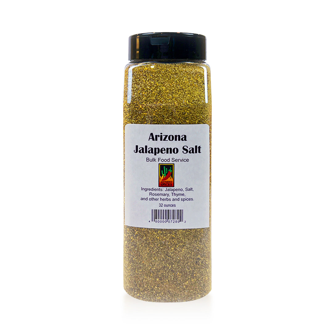 32oz Bottle of Arizona Jalapeño Salt - Large container filled with beige-yellow spice blend