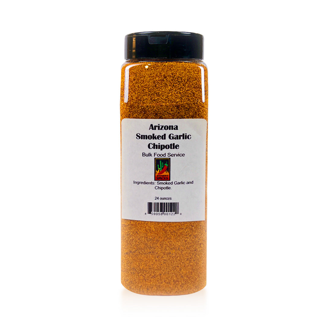 24oz Bottle of Arizona Smoked Garlic Chipotle Spice - Large container filled with orange spice blend