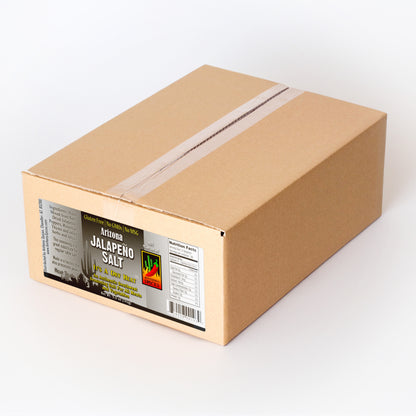 Case of 12 (5oz Bottles) of Jalapeno Salt - Closed shipping box with label