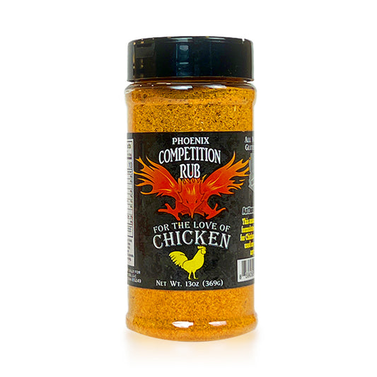 13.0oz Bottle of Phoenix Competition Chicken Rub - Aromatic orange blend in shaker container