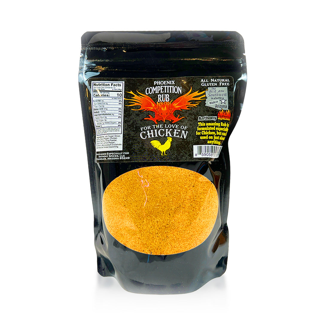 6oz Bag of Phoenix Competition Chicken Rub - Orange spice blend in black bag