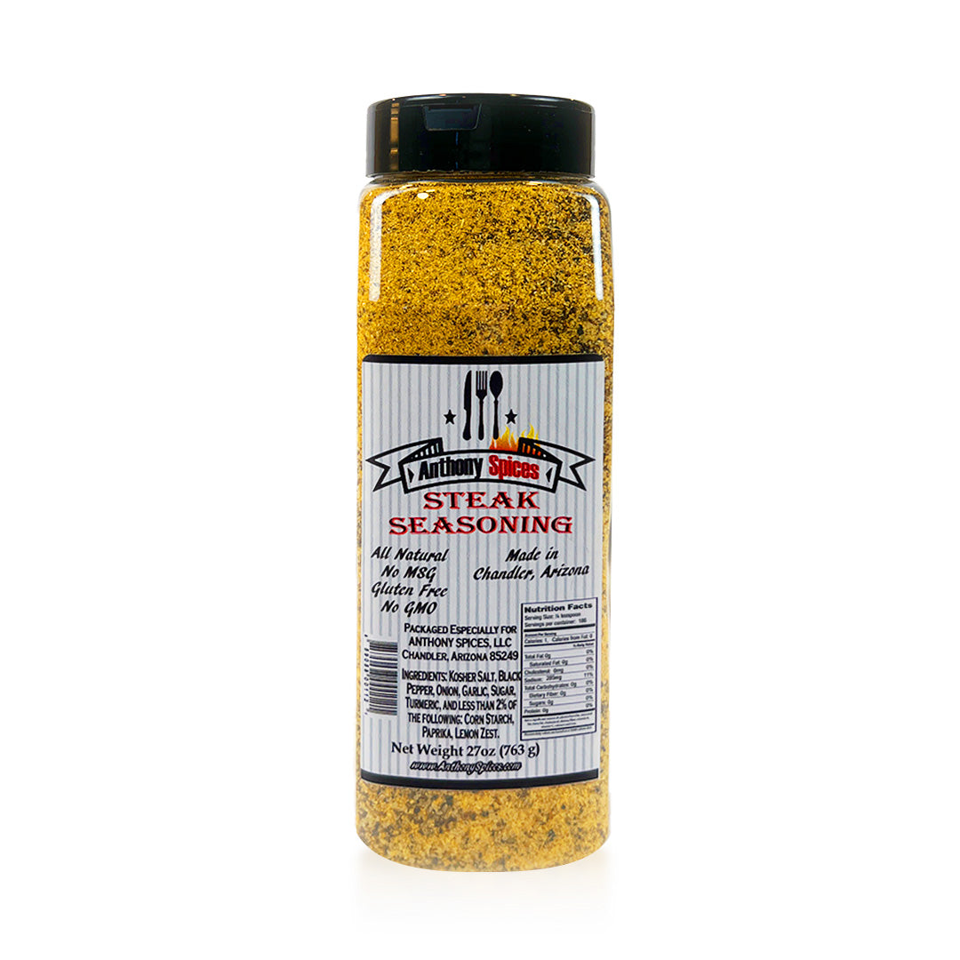 26oz Container of Signature Steak Seasoning - Large container of yellow spice blend