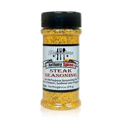 6oz Bottle of Signature Steak Seasoning - Aromatic yellow blend in shaker container