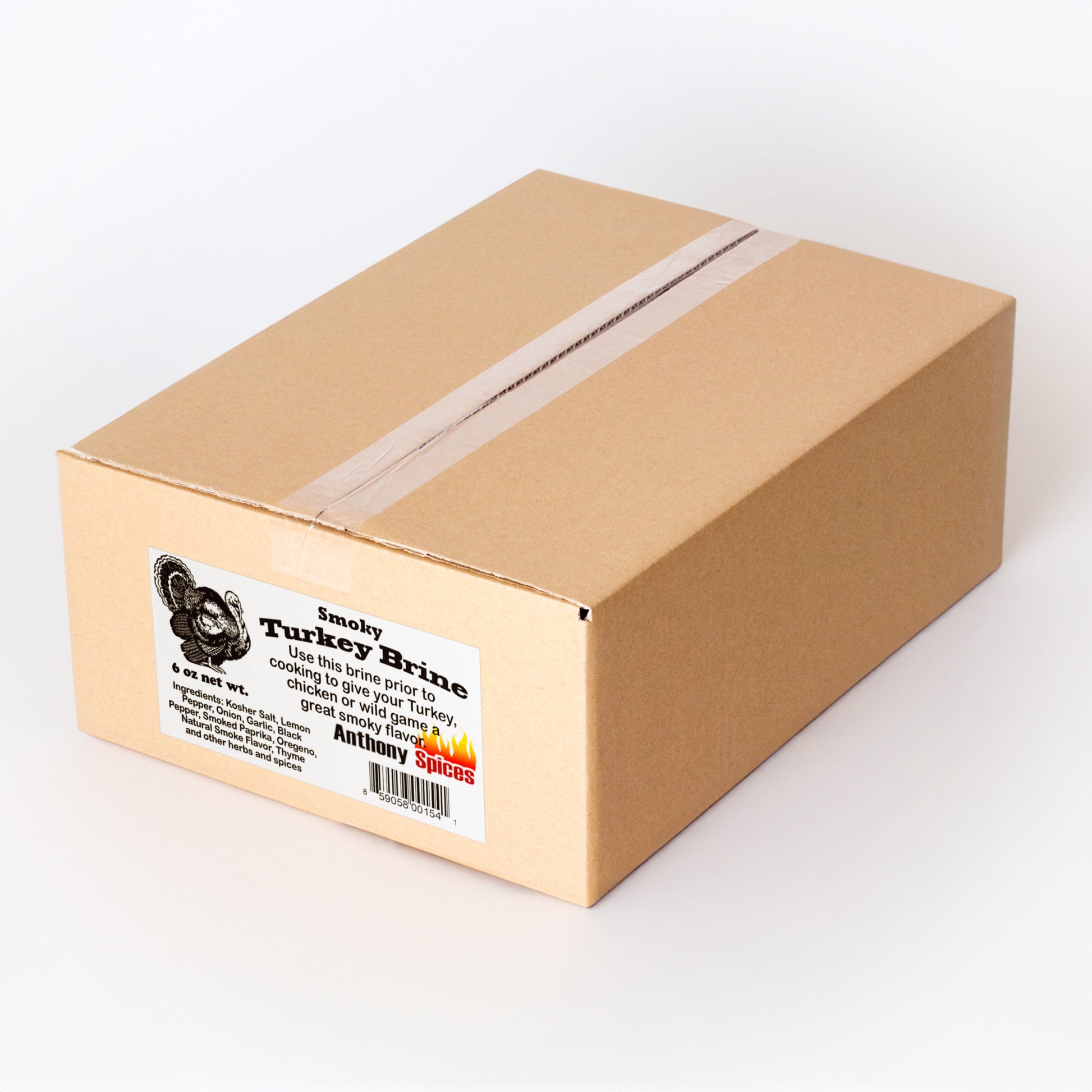 Case of 12 (16oz Bags) of Signature Turkey Brine - Closed shipping box with label
